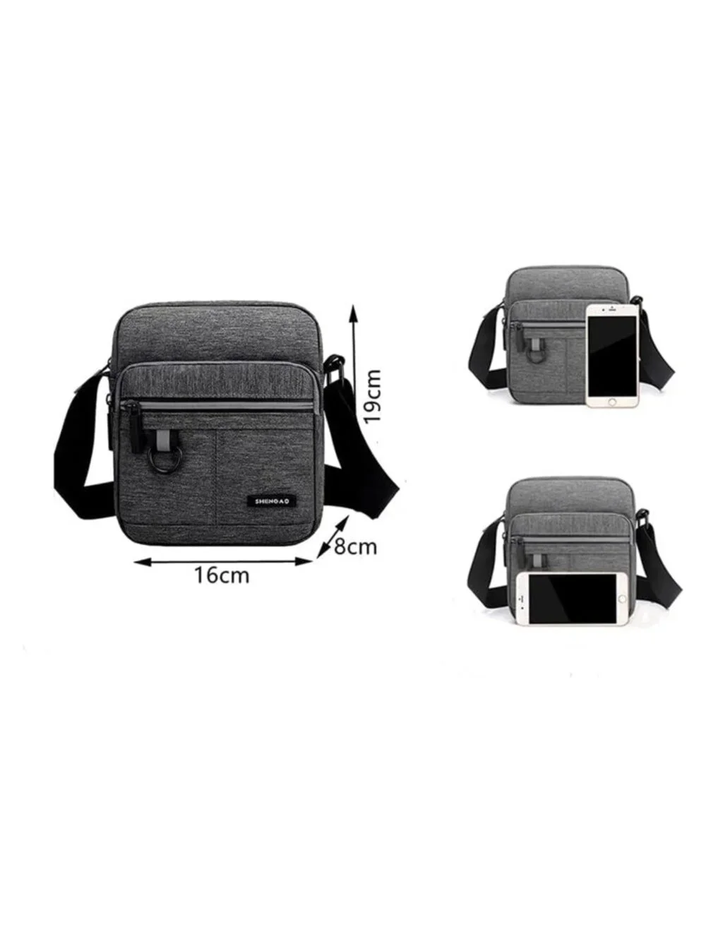 Canvas Crossbody Bag for Men, Small Shoulder Bag, Mini Messenger Bag with 4